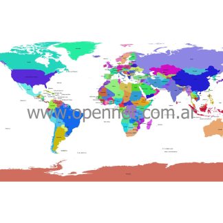 Mapa del mundo, países en colores A4 inglés